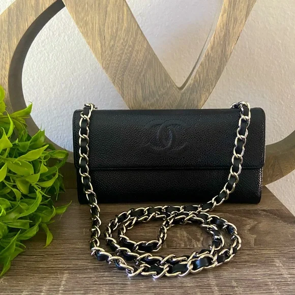 🖤⛓ Chanel Timeless Wallet on a Chain Silver Black Caviar Leather Classic Flap - Picture 6 of 7